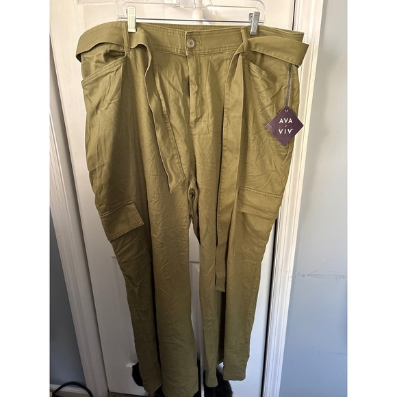 Ava & Viv Pants - Ava & Viv Womens Plus Size 22 Olive Green Belted Wide Leg Cargo Pants NWT